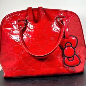 Vibrant Faux Red Patent Leather Hello Kitty Double Strap Handbag